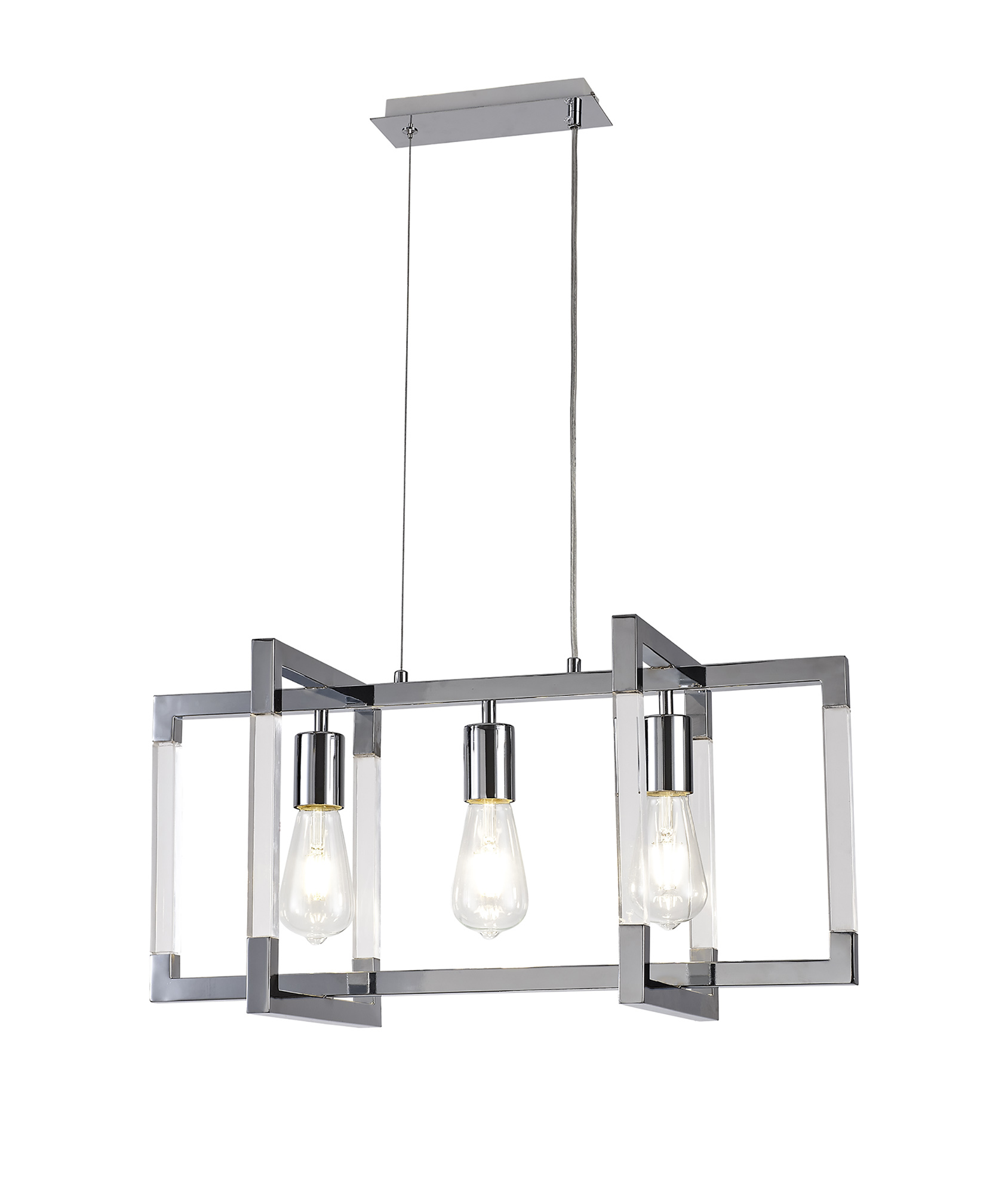 IL32782  Canto Rectangle Rectangular Pendant 3 Light Polished Nickel